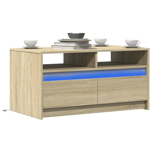 Tavolino da Salotto con Luci LED Rovere Sonoma in Truciolato | homemem39