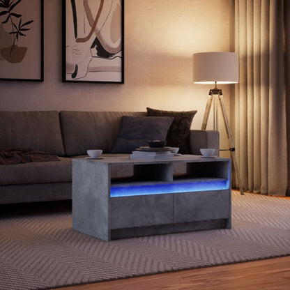 Tavolino da Salotto con Luci LED Grigio Cemento in Truciolato | homemem39