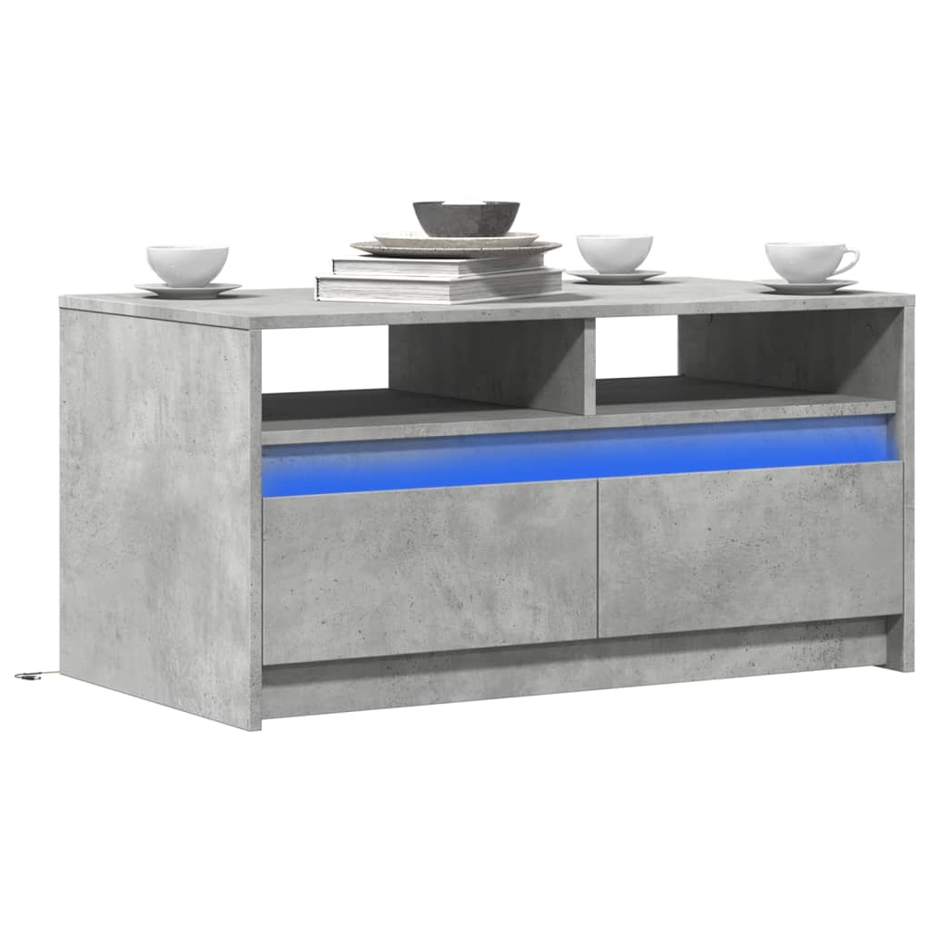 Tavolino da Salotto con Luci LED Grigio Cemento in Truciolato