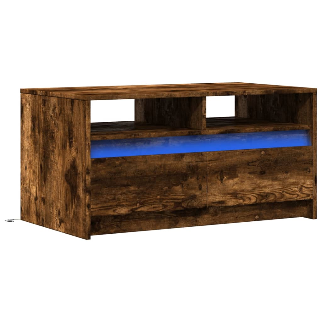 Tavolino da Salotto con Luci LED Rovere Fumo in Truciolato | homemem39