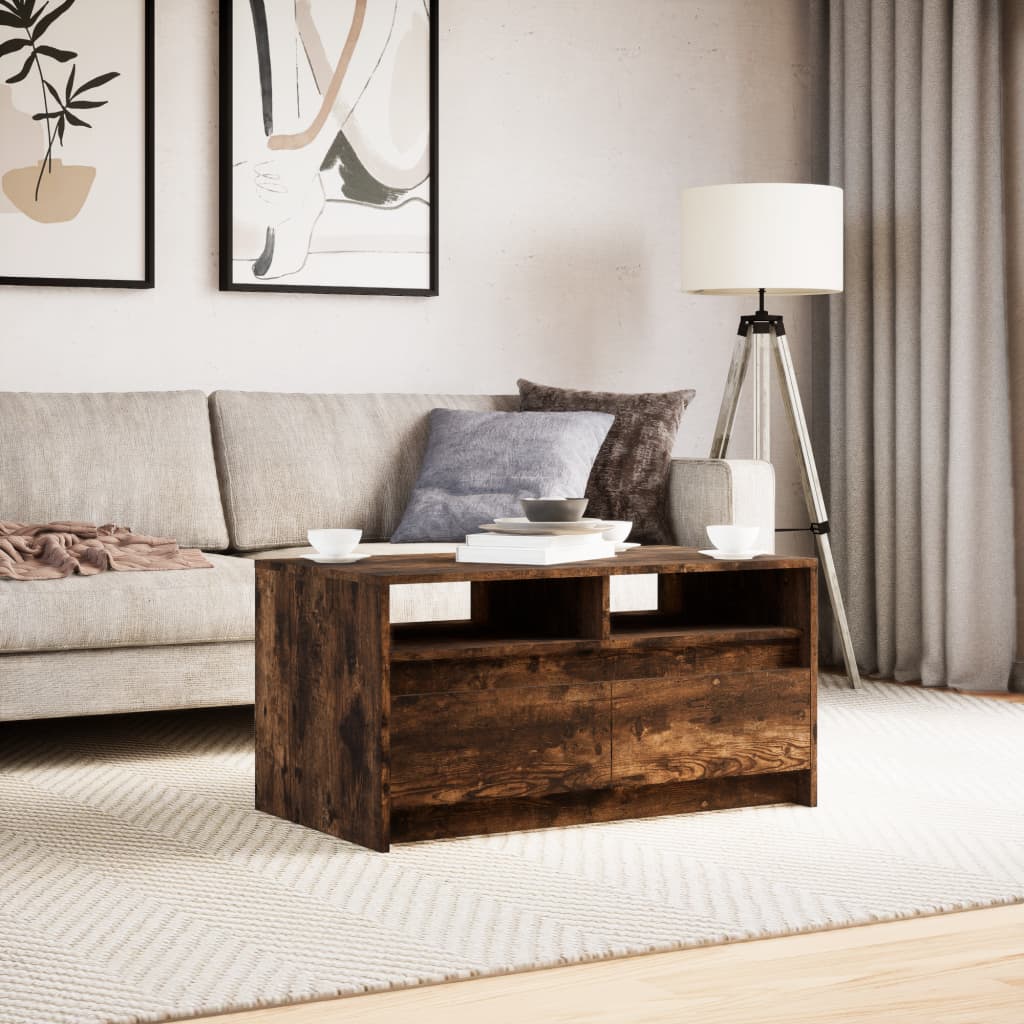Tavolino da Salotto con Luci LED Rovere Fumo in Truciolato