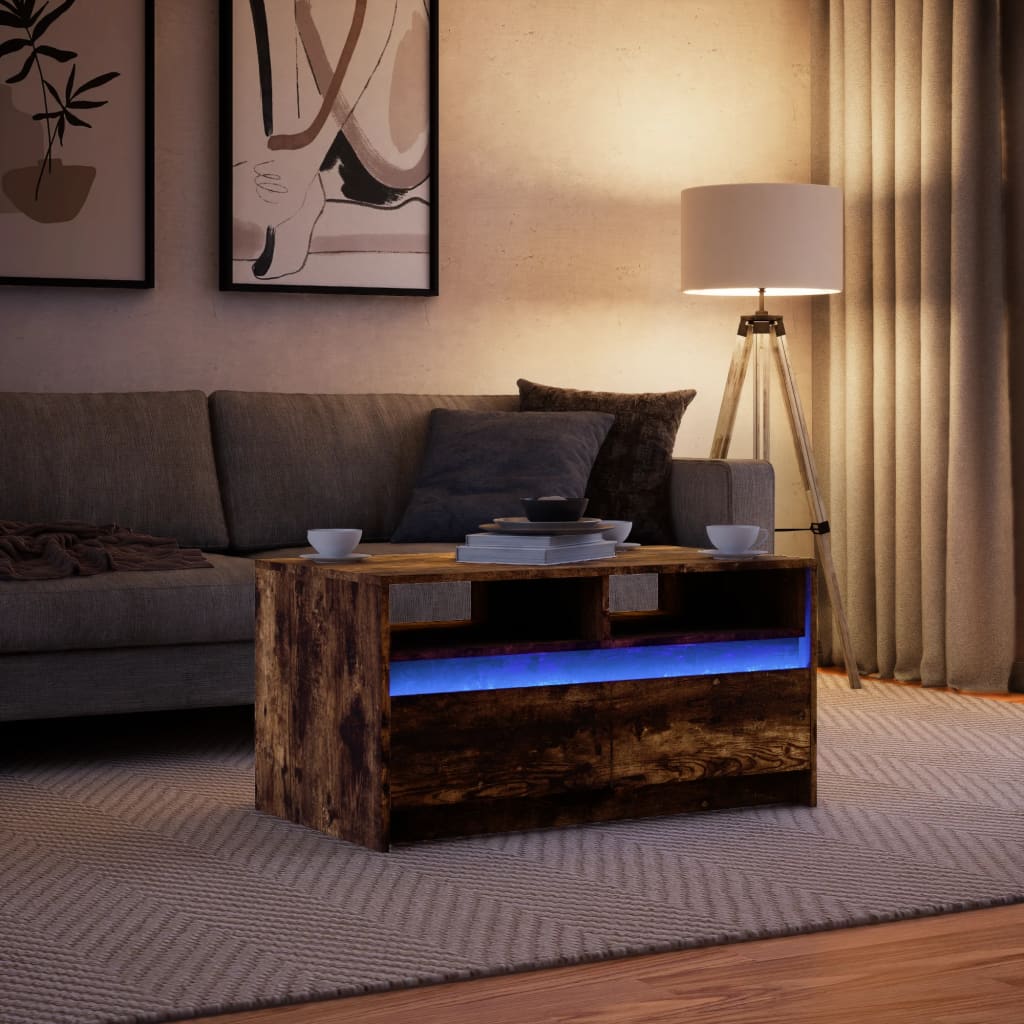 Tavolino da Salotto con Luci LED Rovere Fumo in Truciolato | homemem39