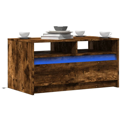 Tavolino da Salotto con Luci LED Rovere Fumo in Truciolato