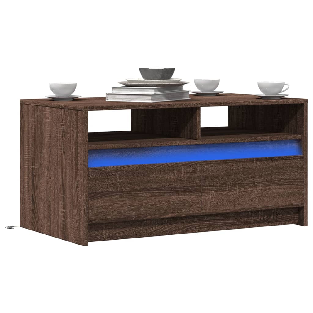 Tavolino da Salotto con Luci LED Rovere Marrone in Truciolato | homemem39
