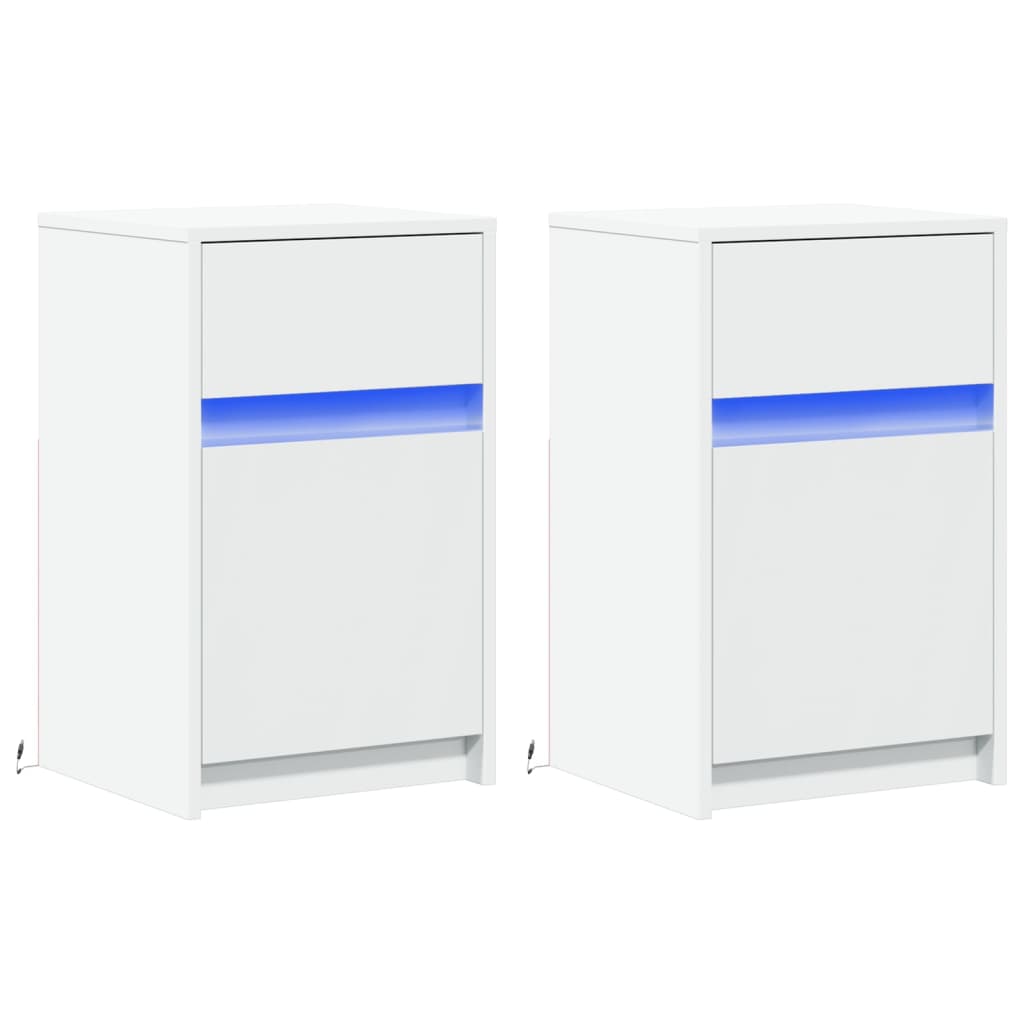 Comodini con Luci LED 2pz Bianchi in Legno Multistrato - homemem39