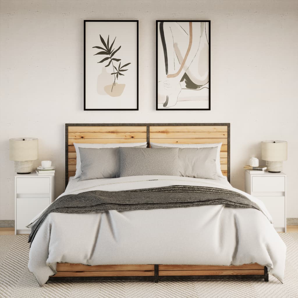 Comodini con Luci LED 2pz Bianchi in Legno Multistrato - homemem39