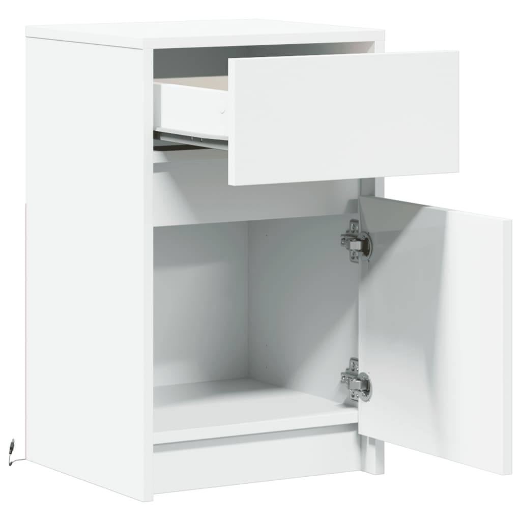 Comodini con Luci LED 2pz Bianchi in Legno Multistrato - homemem39