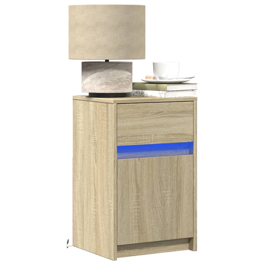 Comodini con Luci LED 2pz Rovere Sonoma in Legno Multistrato - homemem39