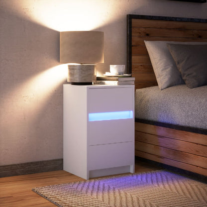 Comodino con Luci LED Bianco in Legno Multistrato - homemem39