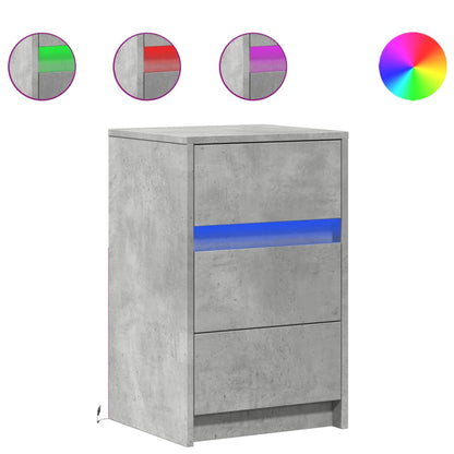 Comodino con Luci LED Grigio Cemento in Legno Multistrato - homemem39