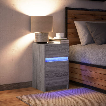 Comodino con Luci LED Grigio Sonoma in Legno Multistrato - homemem39