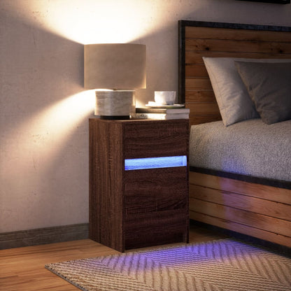 Comodino con Luci LED Rovere Marrone in Legno Multistrato - homemem39