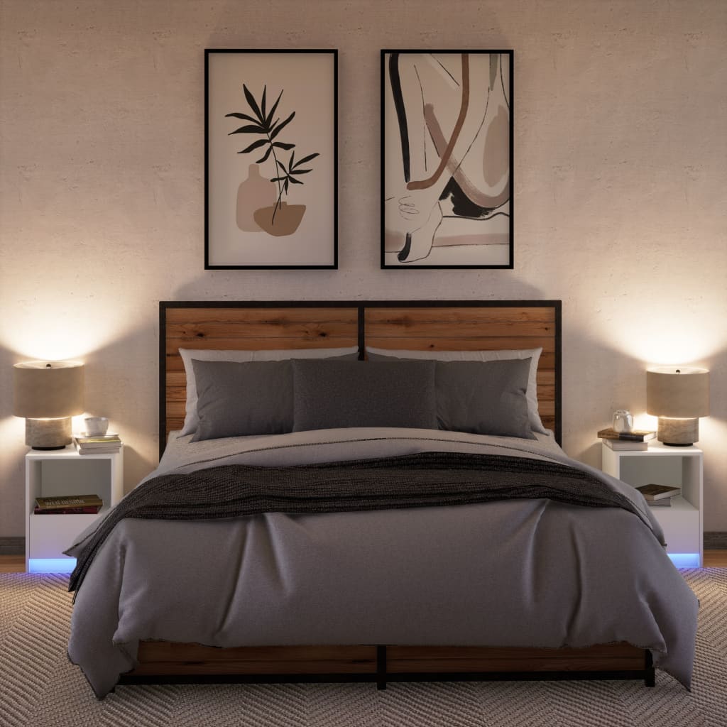 Comodini con Luci LED 2pz Bianchi in Legno Multistrato - homemem39