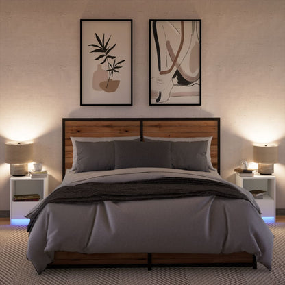 Comodini con Luci LED 2pz Bianchi in Legno Multistrato - homemem39