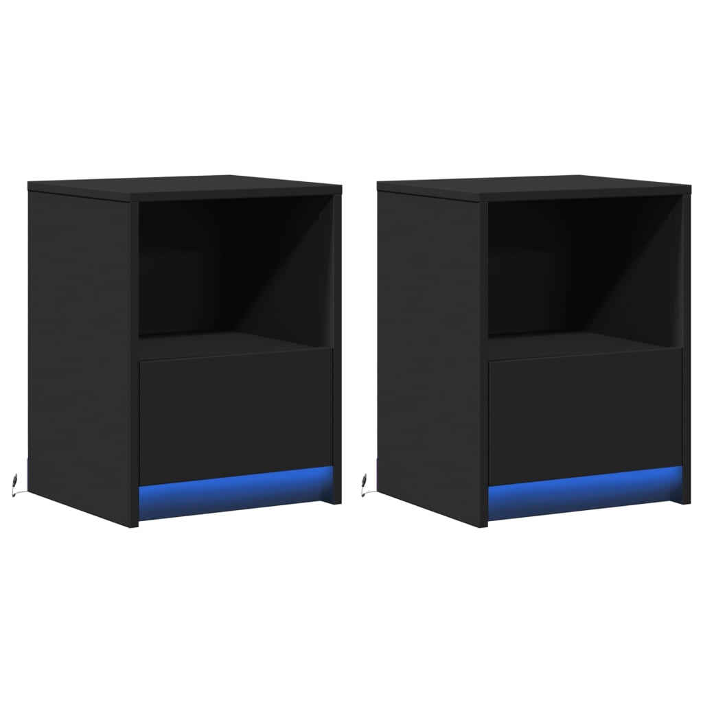 Comodini con Luci LED 2pz Neri in Legno Multistrato - homemem39