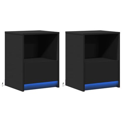 Comodini con Luci LED 2pz Neri in Legno Multistrato - homemem39