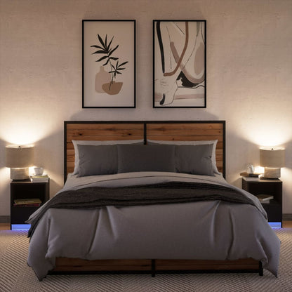 Comodini con Luci LED 2pz Neri in Legno Multistrato - homemem39