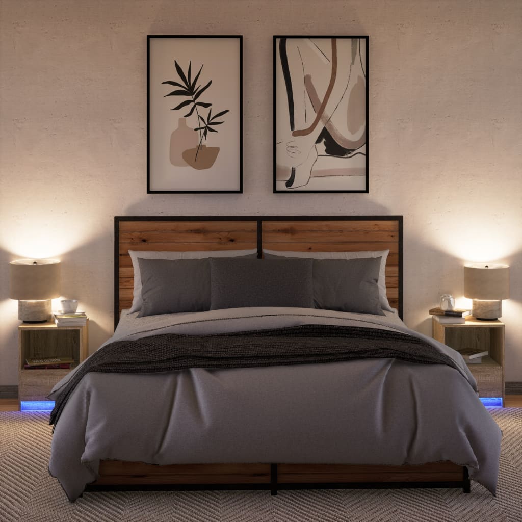 Comodini con Luci LED 2pz Rovere Sonoma in Legno Multistrato - homemem39