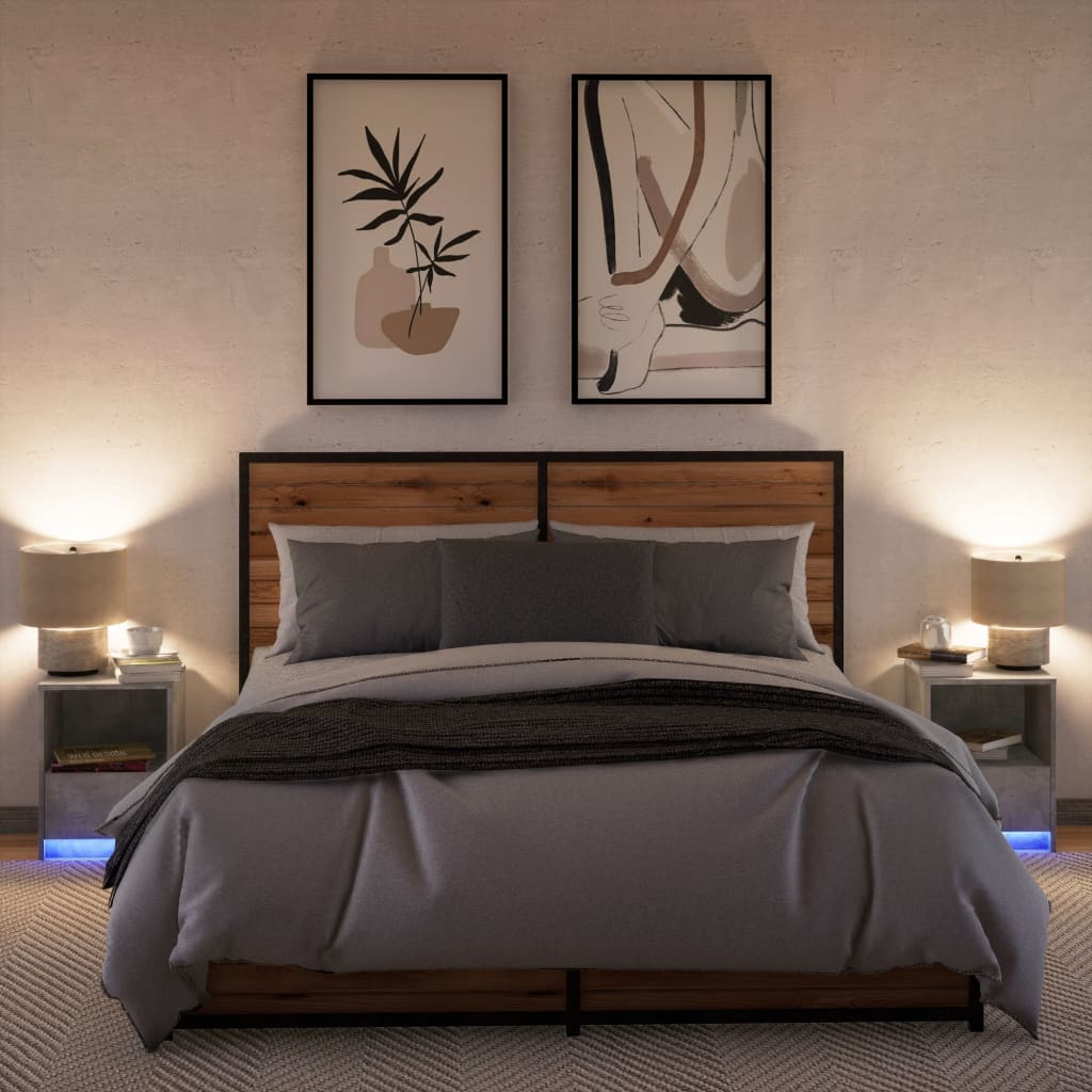 Comodini con Luci LED 2pz Grigio Cemento in Legno Multistrato - homemem39