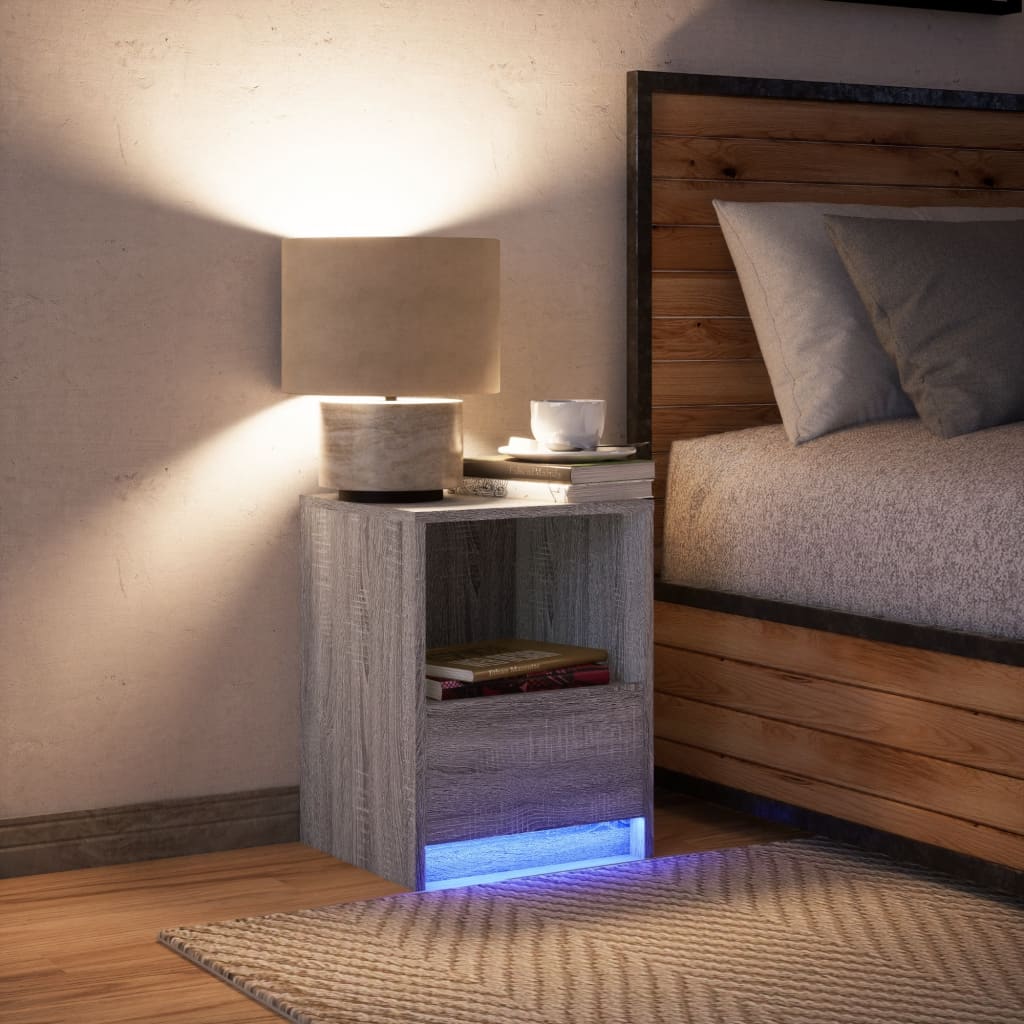 Comodini con Luci LED 2pz Rovere Fumo in Legno Multistrato - homemem39
