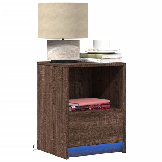 Comodini con Luci LED 2pz Rovere Marrone in Legno Multistrato | homemem39