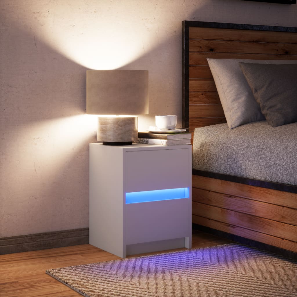 Comodino con Luci LED Bianco in Legno Multistrato - homemem39
