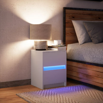 Comodino con Luci LED Bianco in Legno Multistrato - homemem39