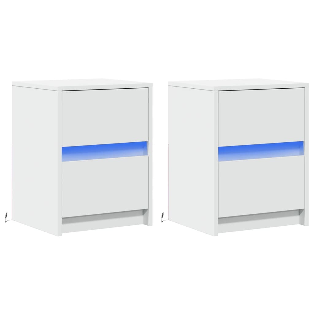 Comodini con Luci LED 2pz Bianchi in Legno Multistrato - homemem39