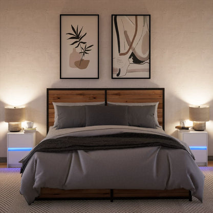 Comodini con Luci LED 2pz Bianchi in Legno Multistrato - homemem39