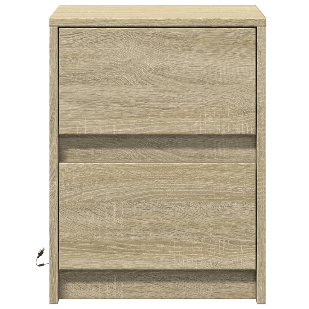 Comodino con Luci LED Rovere Sonoma in Legno Multistrato - homemem39