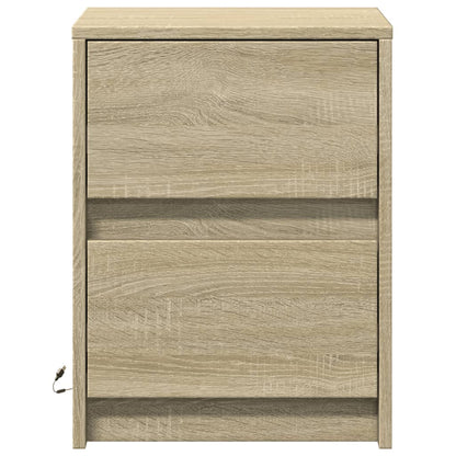Comodino con Luci LED Rovere Sonoma in Legno Multistrato - homemem39