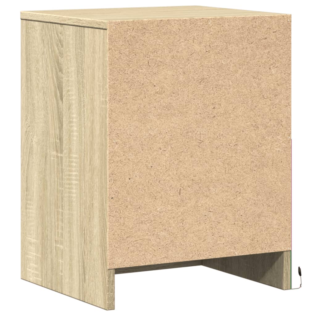 Comodino con Luci LED Rovere Sonoma in Legno Multistrato - homemem39