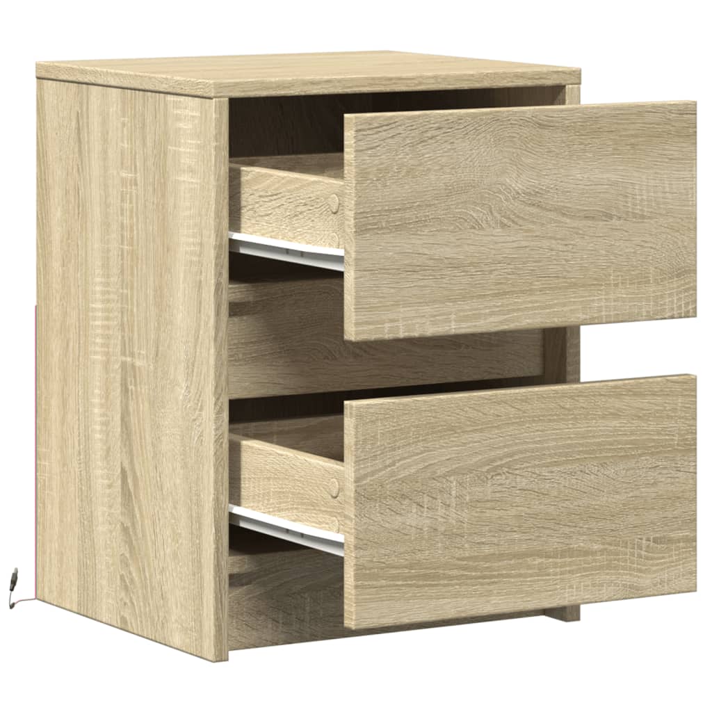 Comodino con Luci LED Rovere Sonoma in Legno Multistrato - homemem39