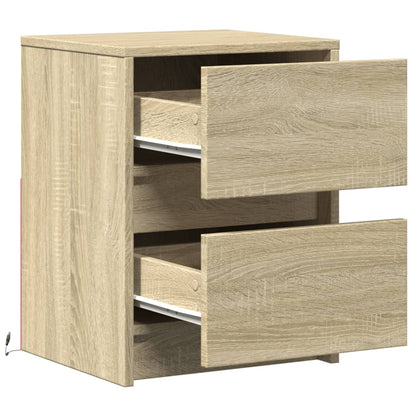 Comodino con Luci LED Rovere Sonoma in Legno Multistrato - homemem39