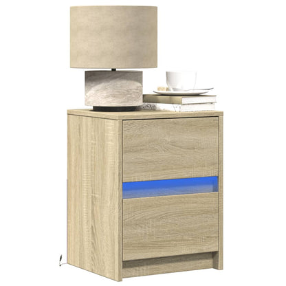 Comodino con Luci LED Rovere Sonoma in Legno Multistrato - homemem39