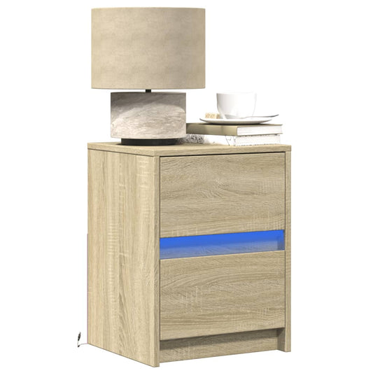 Comodino con Luci LED Rovere Sonoma in Legno Multistrato - homemem39
