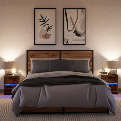 Comodini con Luci LED 2pz Rovere Fumo in Legno Multistrato - homemem39