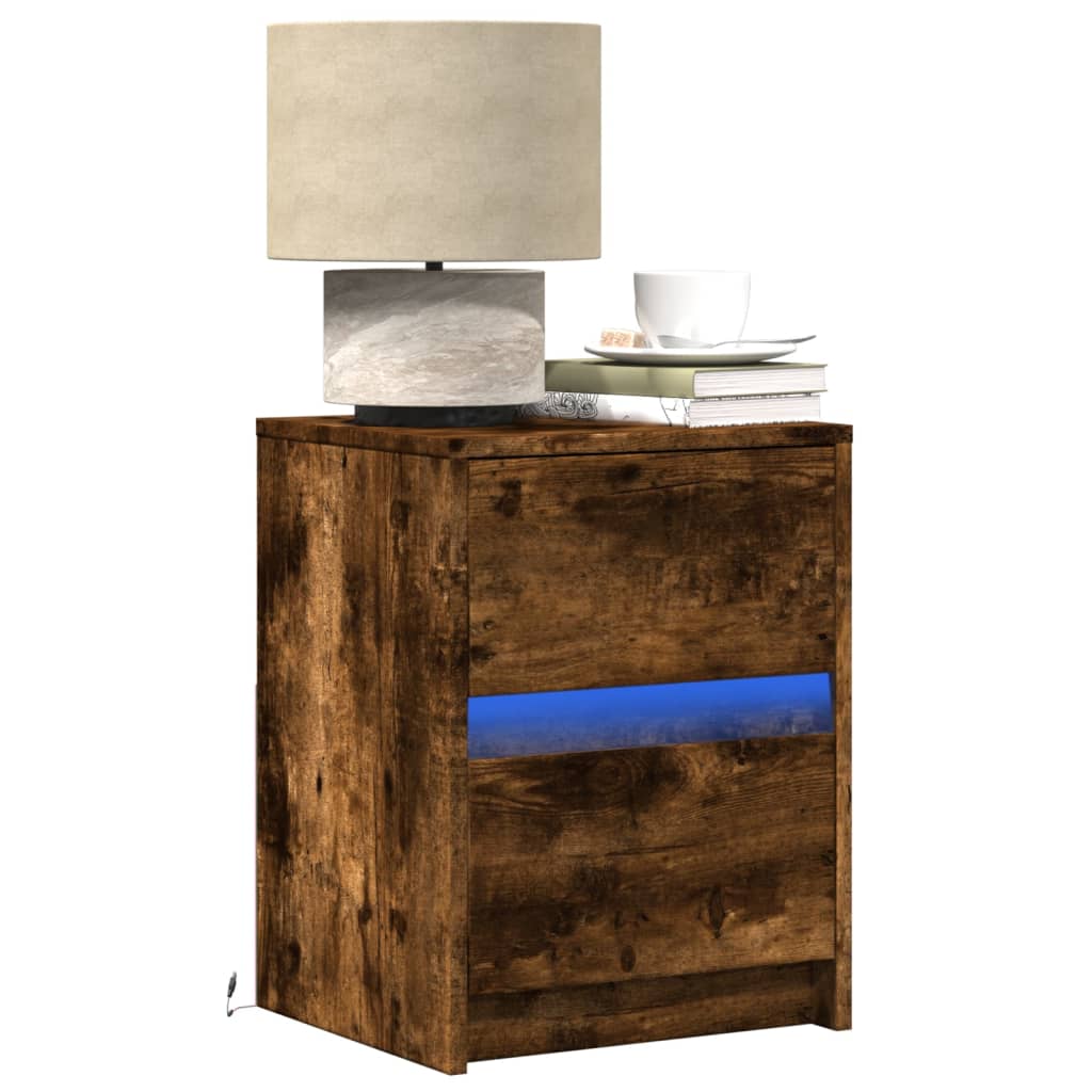 Comodini con Luci LED 2pz Rovere Fumo in Legno Multistrato - homemem39