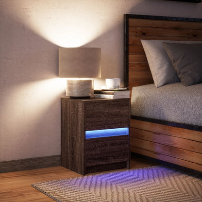 Comodino con Luci LED Rovere Marrone in Legno Multistrato - homemem39