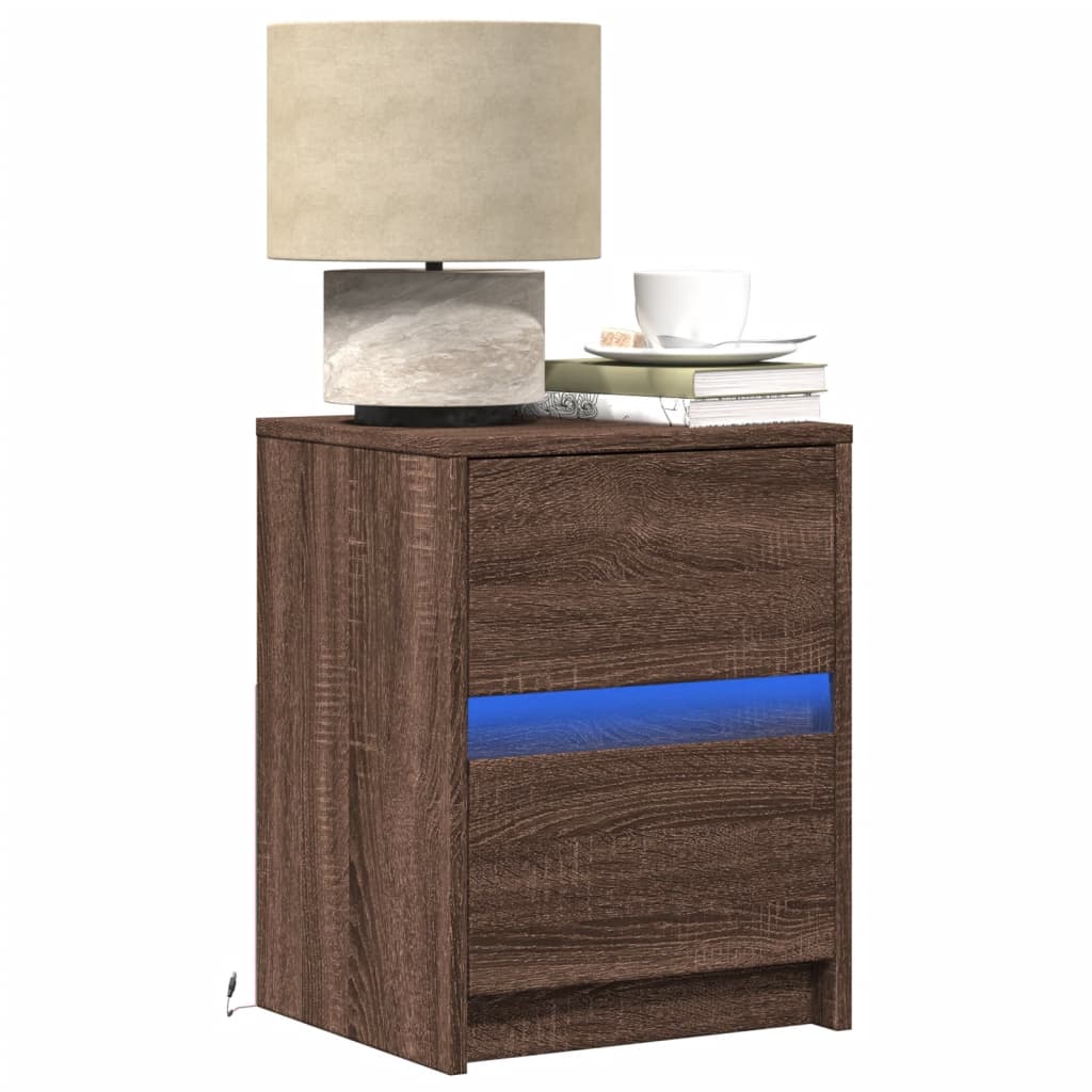 Comodino con Luci LED Rovere Marrone in Legno Multistrato - homemem39