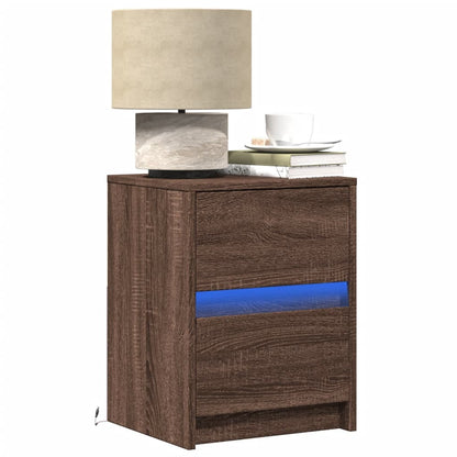 Comodino con Luci LED Rovere Marrone in Legno Multistrato - homemem39
