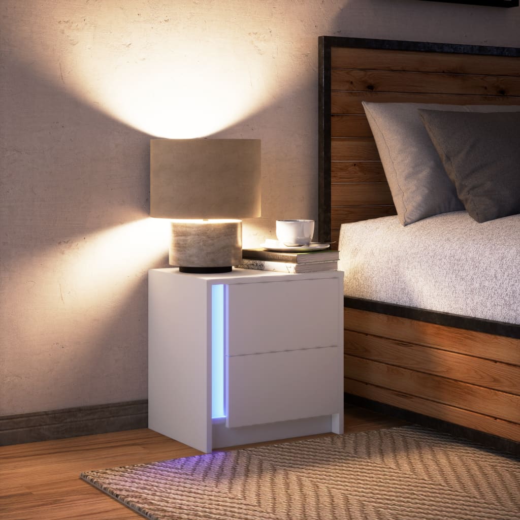 Comodino con Luci LED Bianco in Legno Multistrato - homemem39