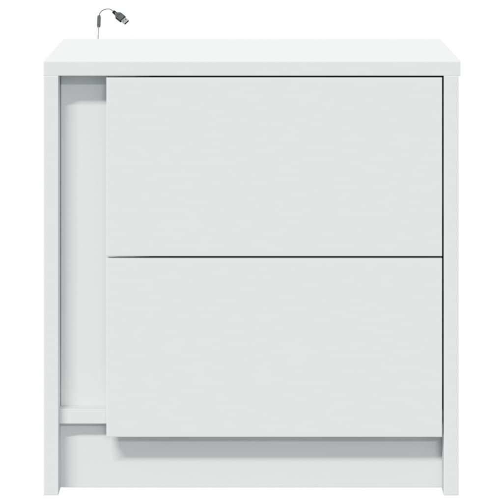 Comodino con Luci LED Bianco in Legno Multistrato - homemem39