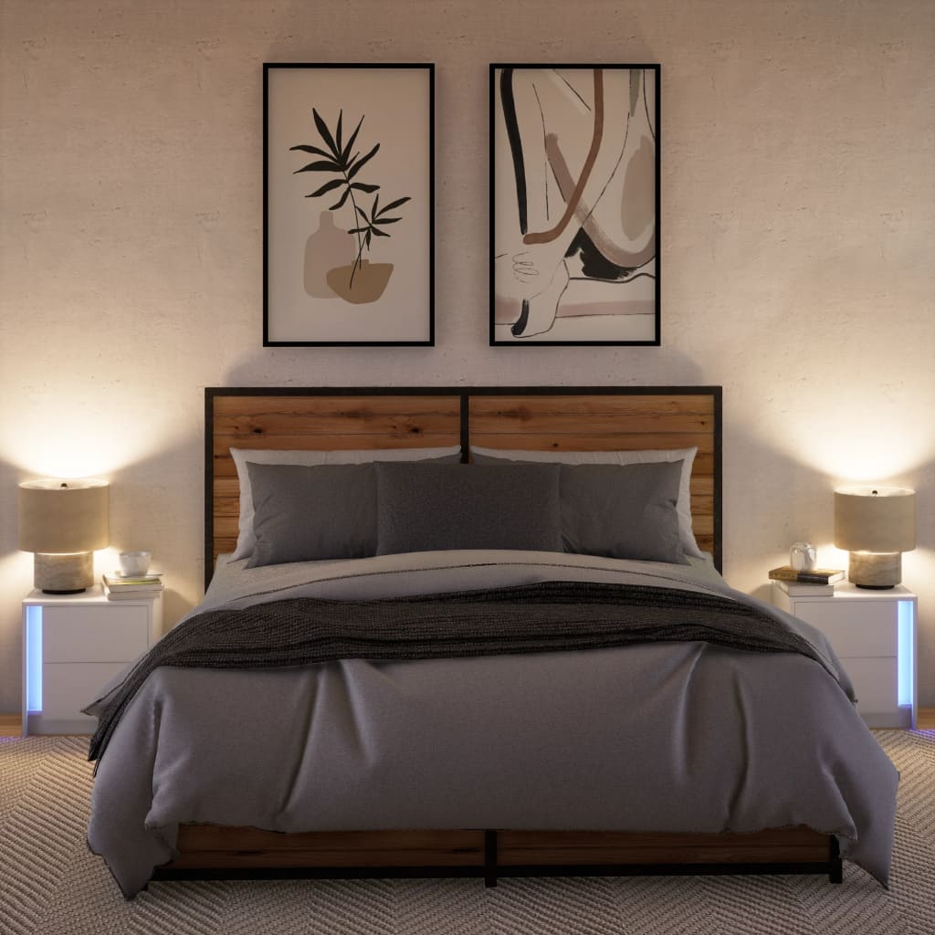 Comodini con Luci LED 2pz Bianchi in Legno Multistrato - homemem39