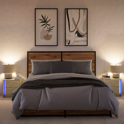 Comodini con Luci LED 2pz Rovere Sonoma in Legno Multistrato - homemem39