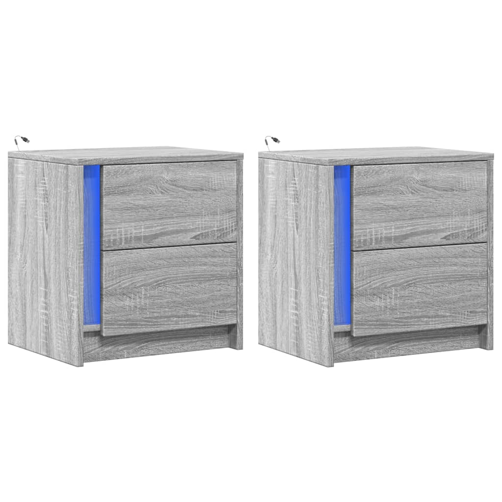 Comodini con Luci LED 2pz Grigio Sonoma in Legno Multistrato - homemem39