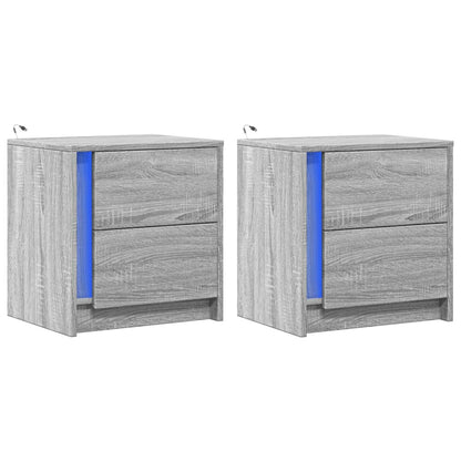 Comodini con Luci LED 2pz Grigio Sonoma in Legno Multistrato - homemem39