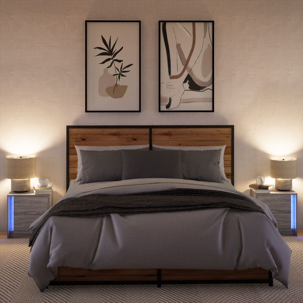 Comodini con Luci LED 2pz Grigio Sonoma in Legno Multistrato - homemem39