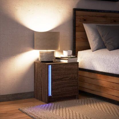 Comodino con Luci LED Rovere Marrone in Legno Multistrato - homemem39