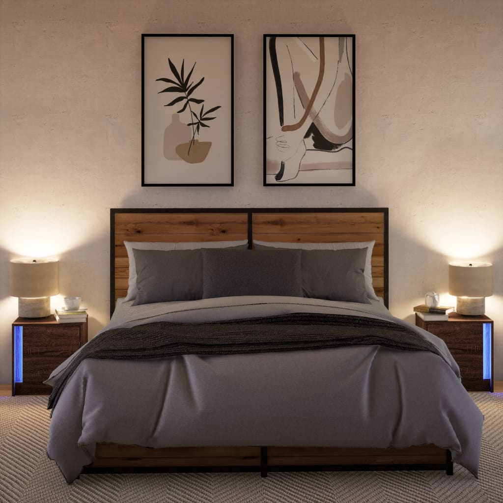 Comodini con Luci LED 2pz Rovere Marrone in Legno Multistrato - homemem39